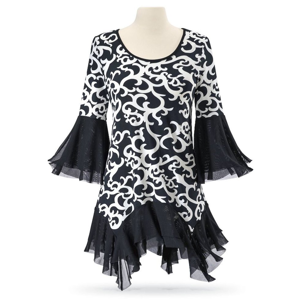 PYRAMID COLLECTION Tuscan Scrollwork Tunic Top XL